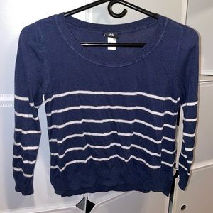 H&M small blue knit sweater with white stripes across
